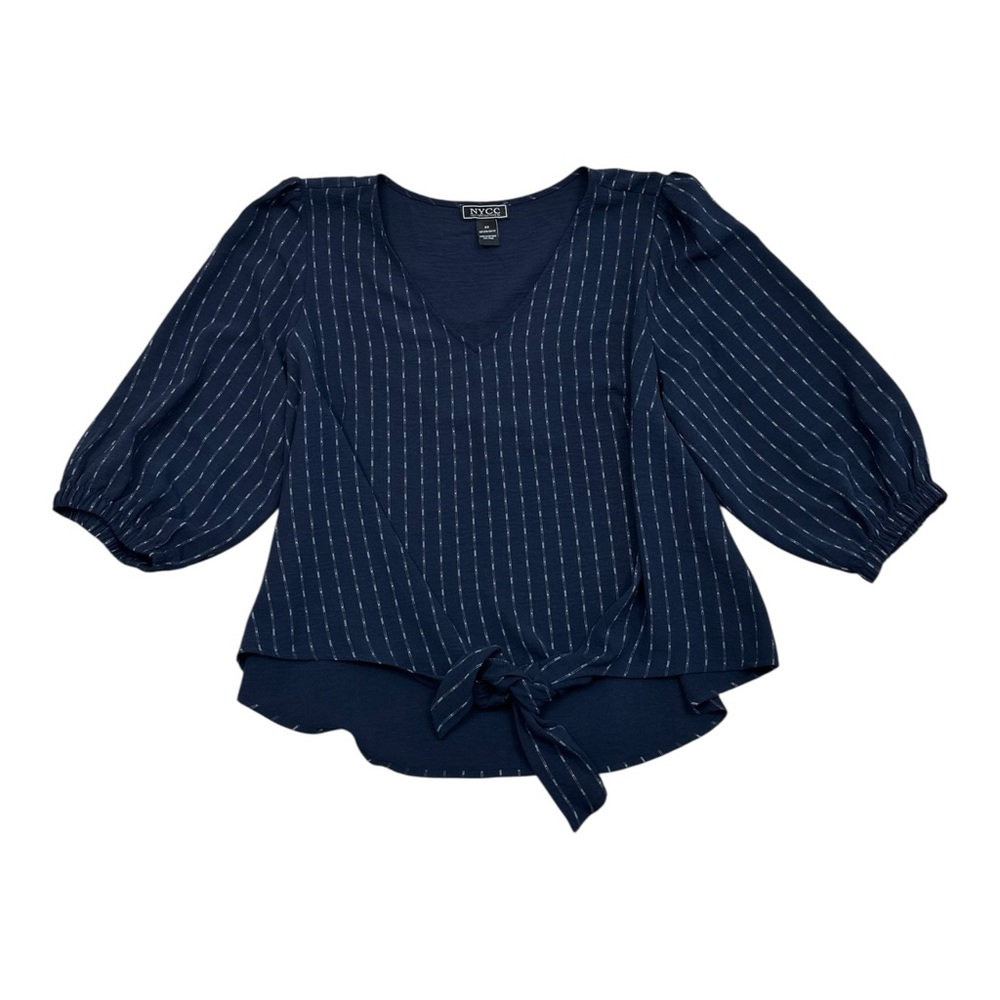 NYC Navy and White Striped Blouse Tie Front - Size 2X